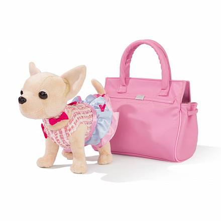 Плюшевая собачка Чихуахуа из серии Chi Chi Love в платье, в розовой сумочке, 20 см. 